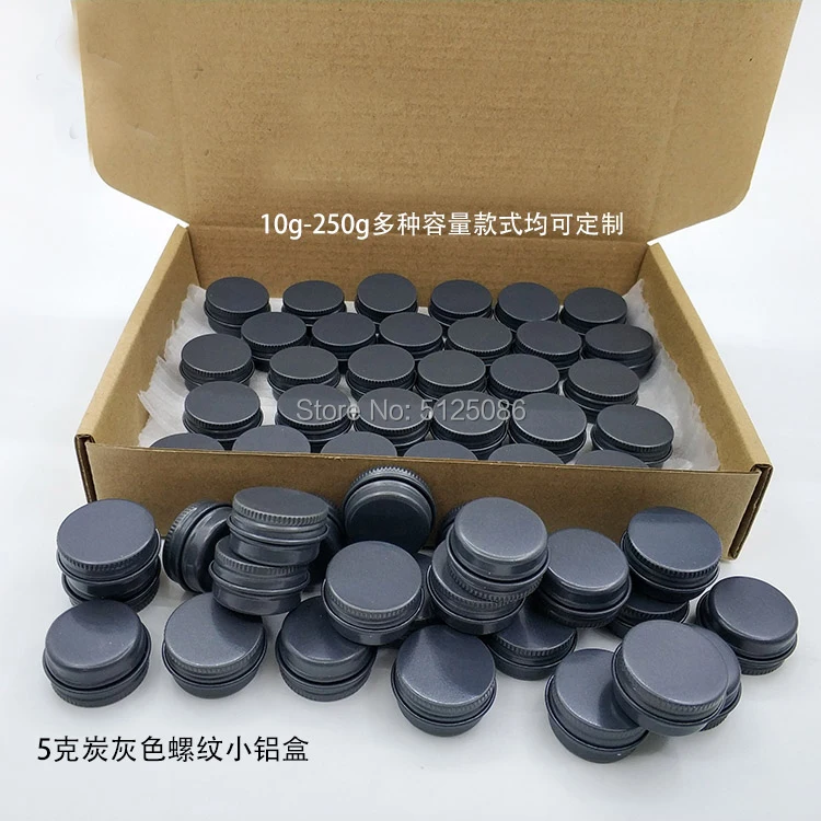 

5g/ml Round Screw Thread Cosmetic Lip Balm Lipstick Refillable Metal Tin Case,5G Aluminum Dark Grey Ointment Candles Sample Jar