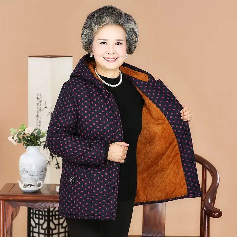 Mom Middle Aged And Elderly People down Feather 80 off Season-Winter 60-70-Year-Old Cotton Coat Short Women's Bow Coat Women's