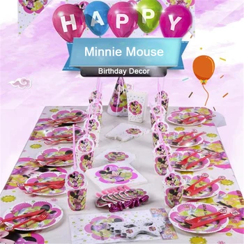 

Disney Cartoon Disposable Tableware Set Minnie Mouse Theme Party Decorations Kids Birthday Holiday Plates Napkins Party Supplies