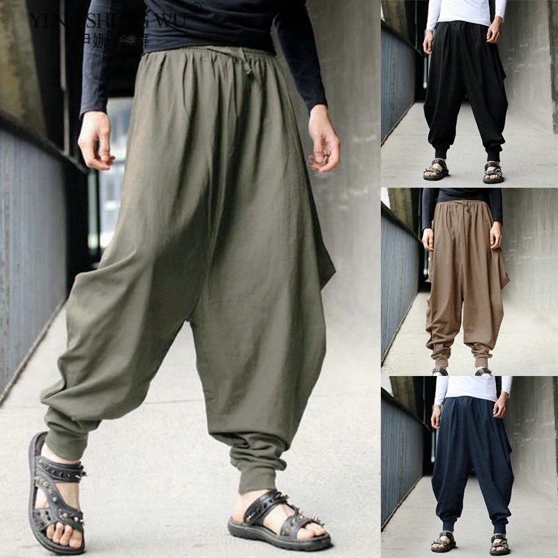 Chinese Style News Fashion Haroun Trousers Loose Casual Traditional Clothing For Men Hakama Samurai Costume Hip Hop Rock | Тематическая