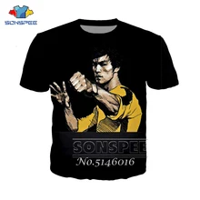 SONSPEE Летняя мужская модная крутая уличная одежда футболки Топы Одежда Брюс Ли 3d печать o-образным вырезом футболка унисекс повседневная с коротким рукавом t120
