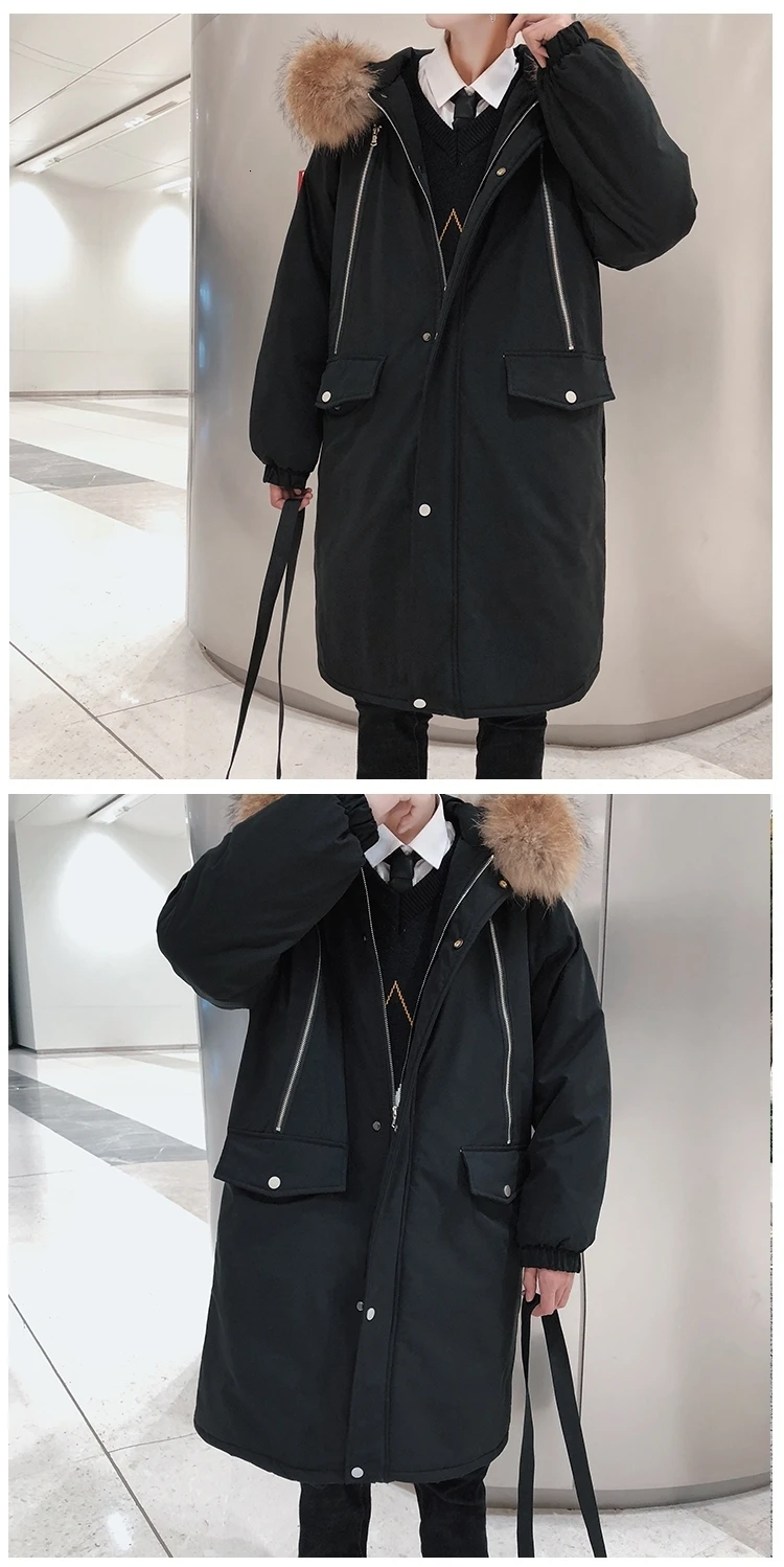 Winter New Men's Korean Version Of The Loose Couple In The Long Section Of The Tooling Diagonal StudentCasual Harajuku Coat