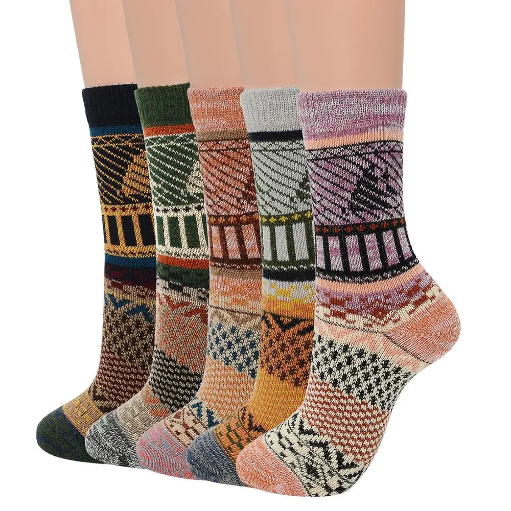 Женские винтажные зимние носки в полоску с геометрическим рисунком; мягкие теплые толстые вязаные шерстяные удобные хлопковые носки; Изысканные носки