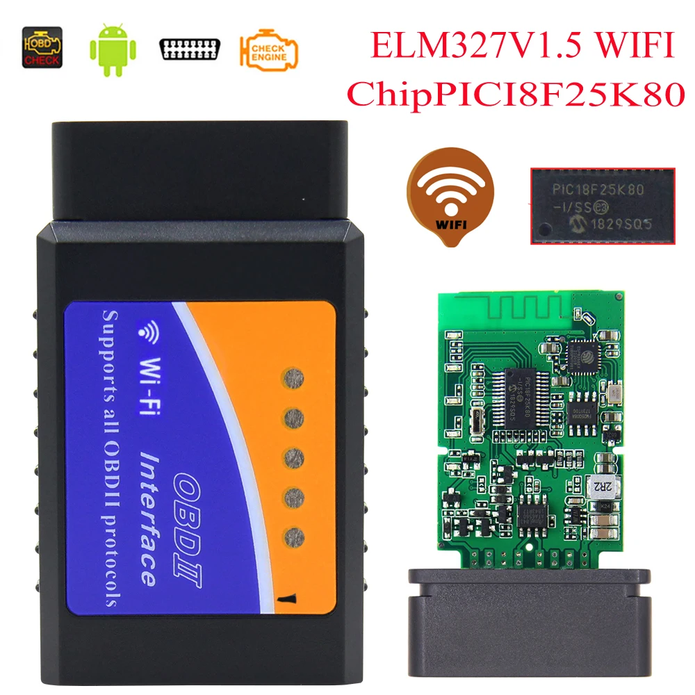 Автомобильный диагностический сканер ELM327 V1.5 Wi-Fi OBD2 Mini Elm 327 Чип PIC18F25K80 Easydiag OBDII для
