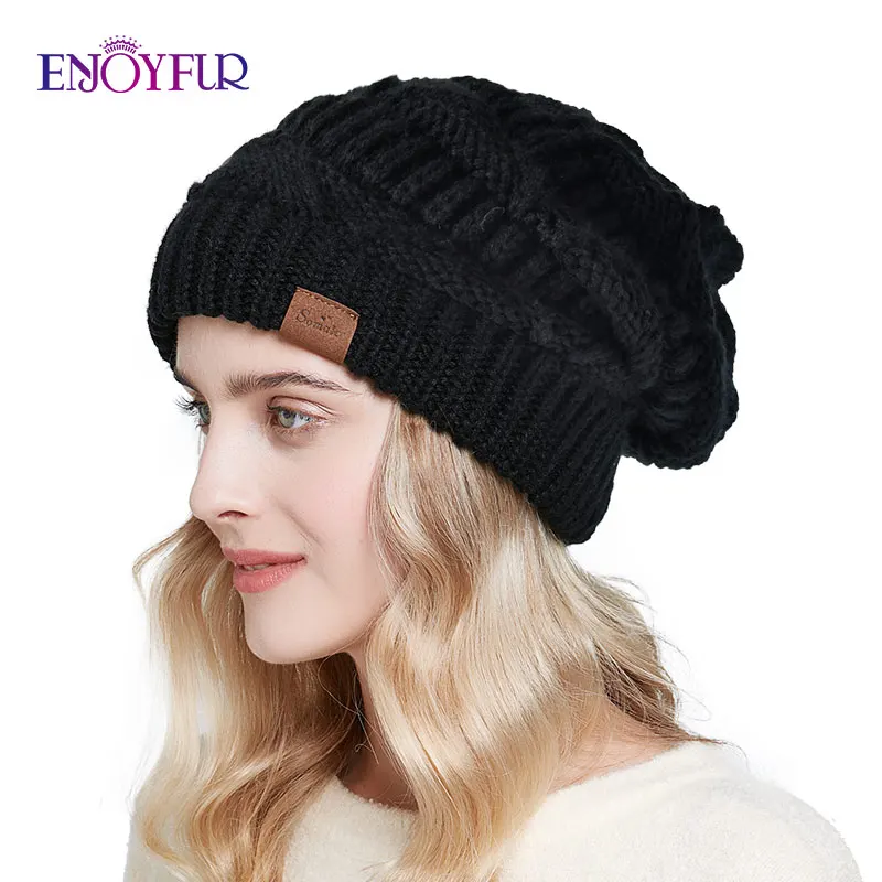 ENJOYFUR Women Winter Knit Beanie Hat Thick Warm Oversize Chunky Winter Slouchy Beanie Hats Ski Cap 2