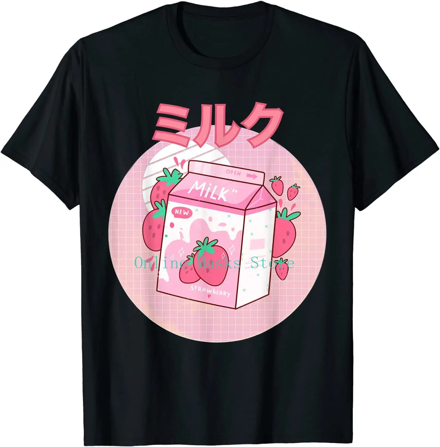 Scatola Rosa Divertente Strawberry Milk Shake Giapponese Retrò 90S T-Shirt Degli Uomini Di Cartone A Maniche Corte Harajuku Grafici Di Grandi Dimensio