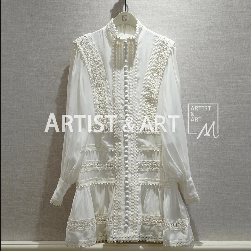 

Svoryxiu Vintage White Dress ~ Designer Custom Hollow Out Embroidery Manual Single-Breasted Summer Party Dress Women's