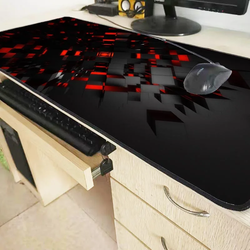  Personality Black and Red 3D Pattern Gaming Locking Edge Mouse Pad Large Computer Mousepad Desk Mat
