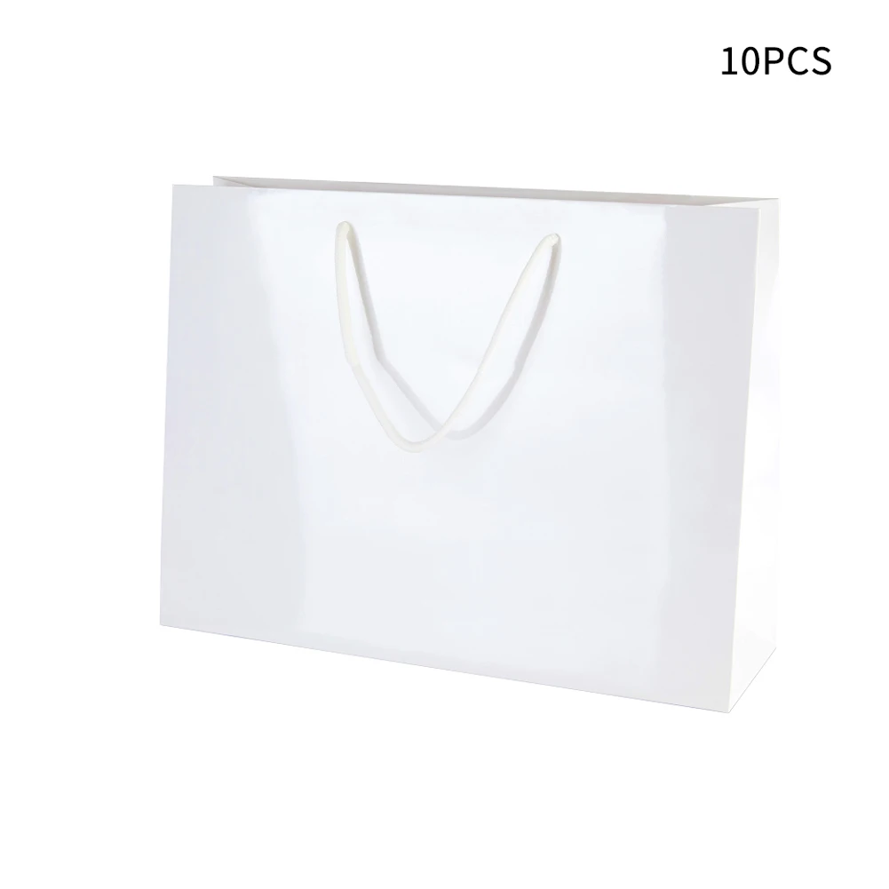 

10 Pcs Cosmetics Wrap White Cardboard Packaging Handbag Gift Bag DIY Handmade Foldable With Rope Shopping Birthday Clothes