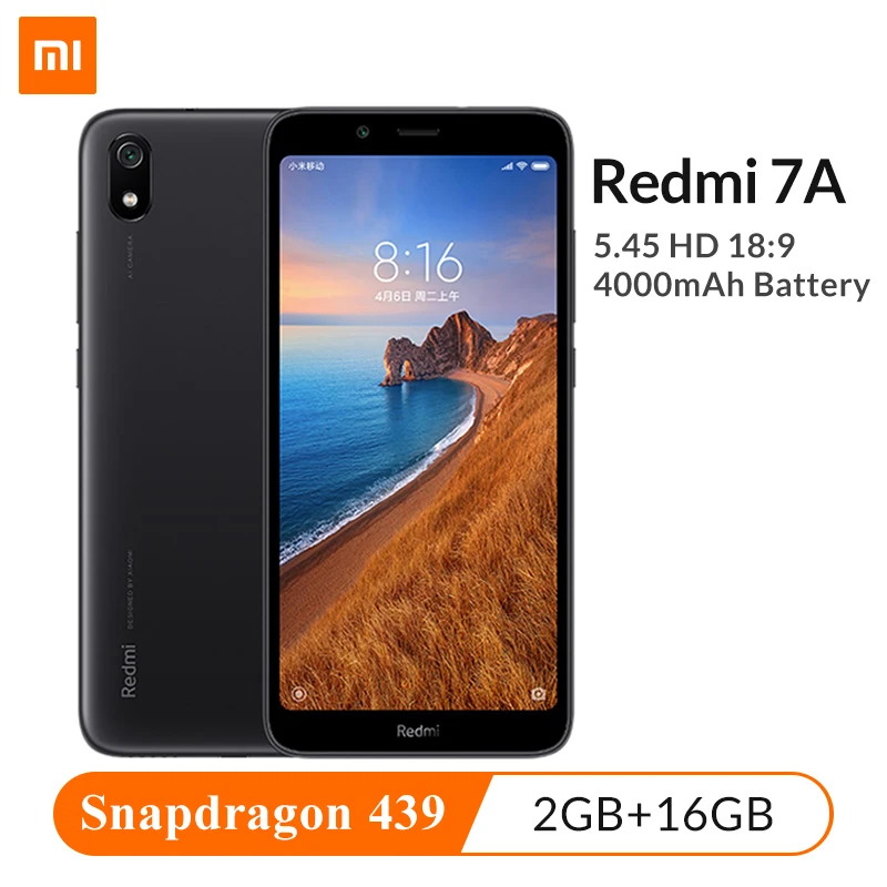 Оригинал Xiaomi Redmi 7A 2GB 16GB Snapdargon 439 Octa Core Смартфон 5.45 дюймов 4000 мАч Большой