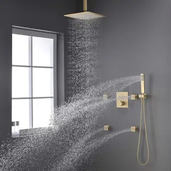 

3-Way Thermostatic Brass Shower Diverter Valve Allows Flexible Choice, Allows Flexible Choice, Brushed Nickel Gold