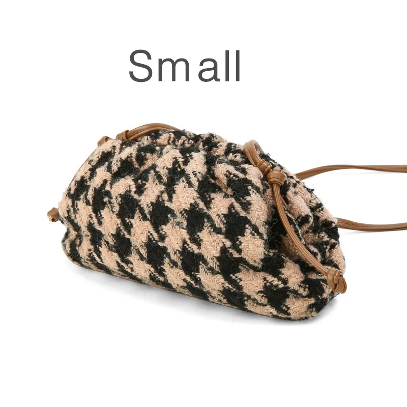 Day clutch tweed Evening party purse bag women large big small ruched pillow bag winter houndstooth plaid canvas pouch handbag - Цвет: as page show