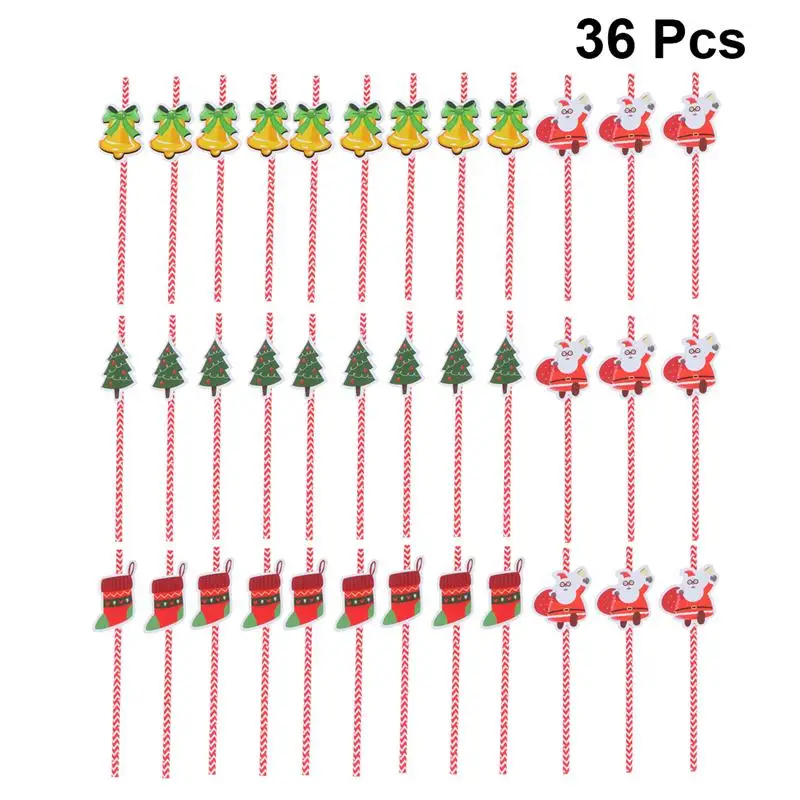 36pcs Christmas Paper Straws Cartoon Decorative Drinking Straw Party Supplies Photo Props