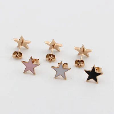 Белые/розовые/черные серьги-гвоздики Pendientes, детские ювелирные изделия из нержавеющей стали, OL, серьги со звездами для девочек, подарок на Рождество, свадьбу