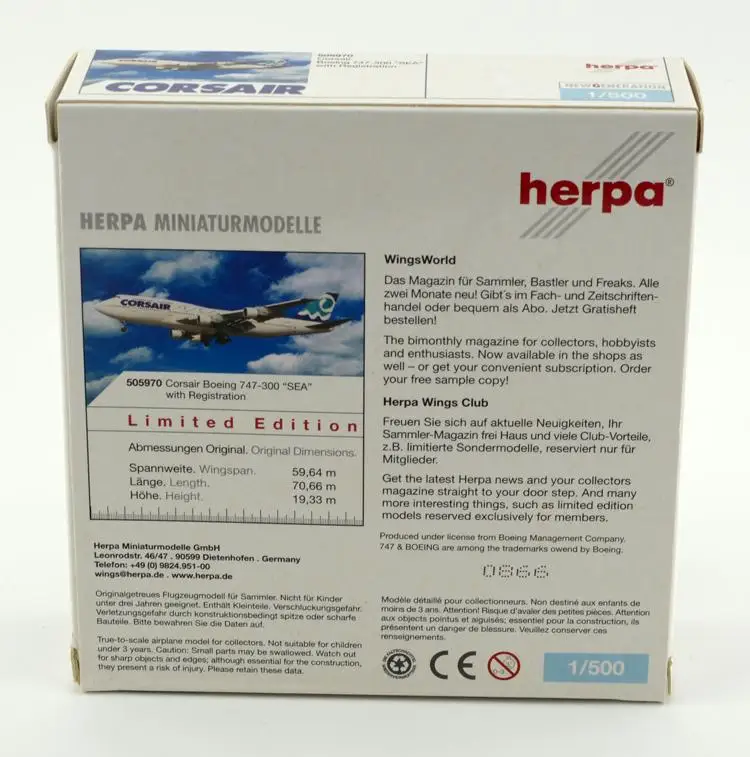 Herpa Wings Boeing 747-300 corsair sea 1/500 литая модель самолета