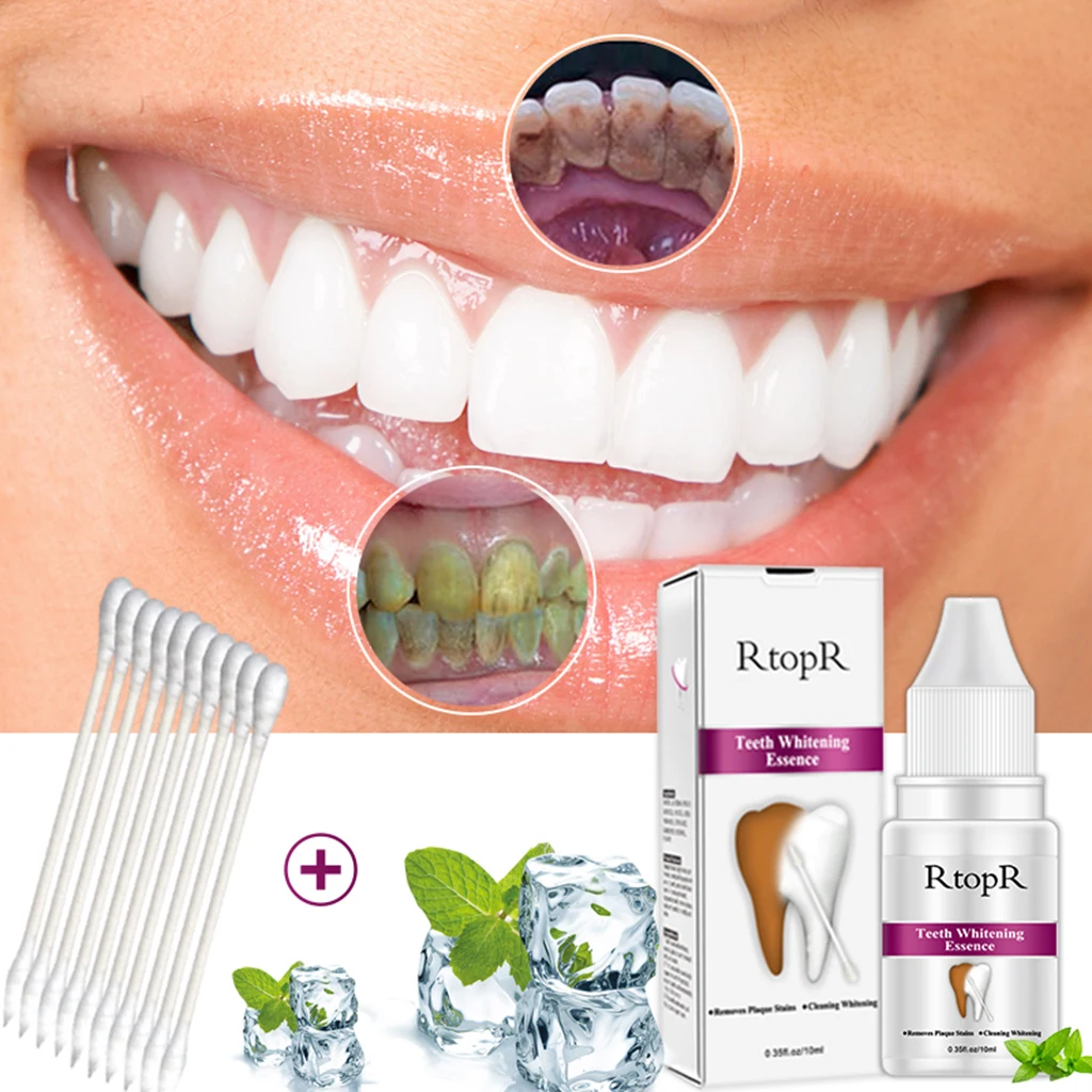 10ml Teeth Whitening Cleaning Kit Teeth Whitening Essence Gel with Cotton Swabs for Remove Tooth Stains Plaque Teeth Cleaning