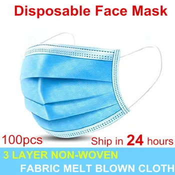 

In Stock! 100pcs Mask Disposable 3 Layer Nonwove Filter Melt Blown Cloth Mouth Face Mask Mouth Mask Mascarilla Mondkapjes Masque