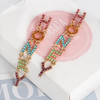 

JURAN 2019 Fashion Shiny Crystal Letter Drop Earrings For Women Multicolor Rhinestone Earrings Elegant Pendientes Jewelry Gifts