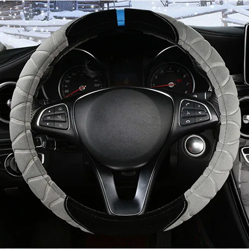 Зимний плюшевый стерео теплый чехол рулевого колеса автомобиля для 37-38 см 14,"-15" нескользящий чехол рулевого колеса автомобиля подходит для большинства авто - Название цвета: Gray