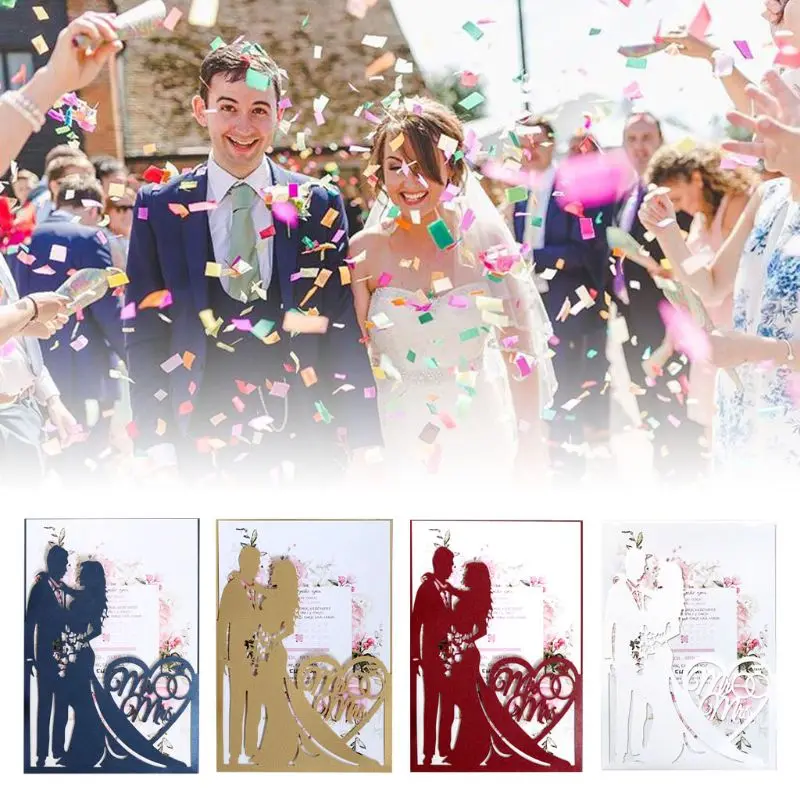  20pcs/set Laser Cut Mr & Mrs Wedding Invitations Card Invite Envelopes Kit Bridal Shower Engagement - 4.00027E+12