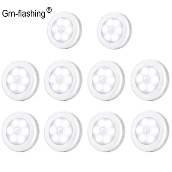 

10pcs LED Sensor Night Light PIR Infrared Motion LED Bulbs Auto On and Off Closet Battery Power For home Wall Lamp Cabinet Stair