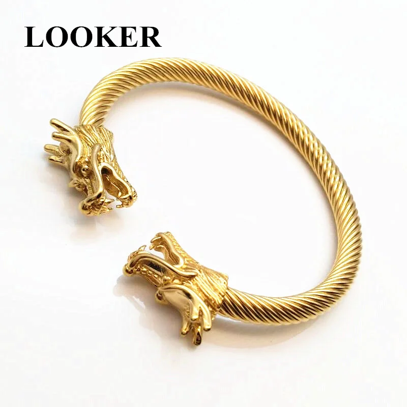 Hongma Viking Bracelet With Dragon Twisted Wire Raven Cuff Adjustable Alloy Gold Silber Unisex