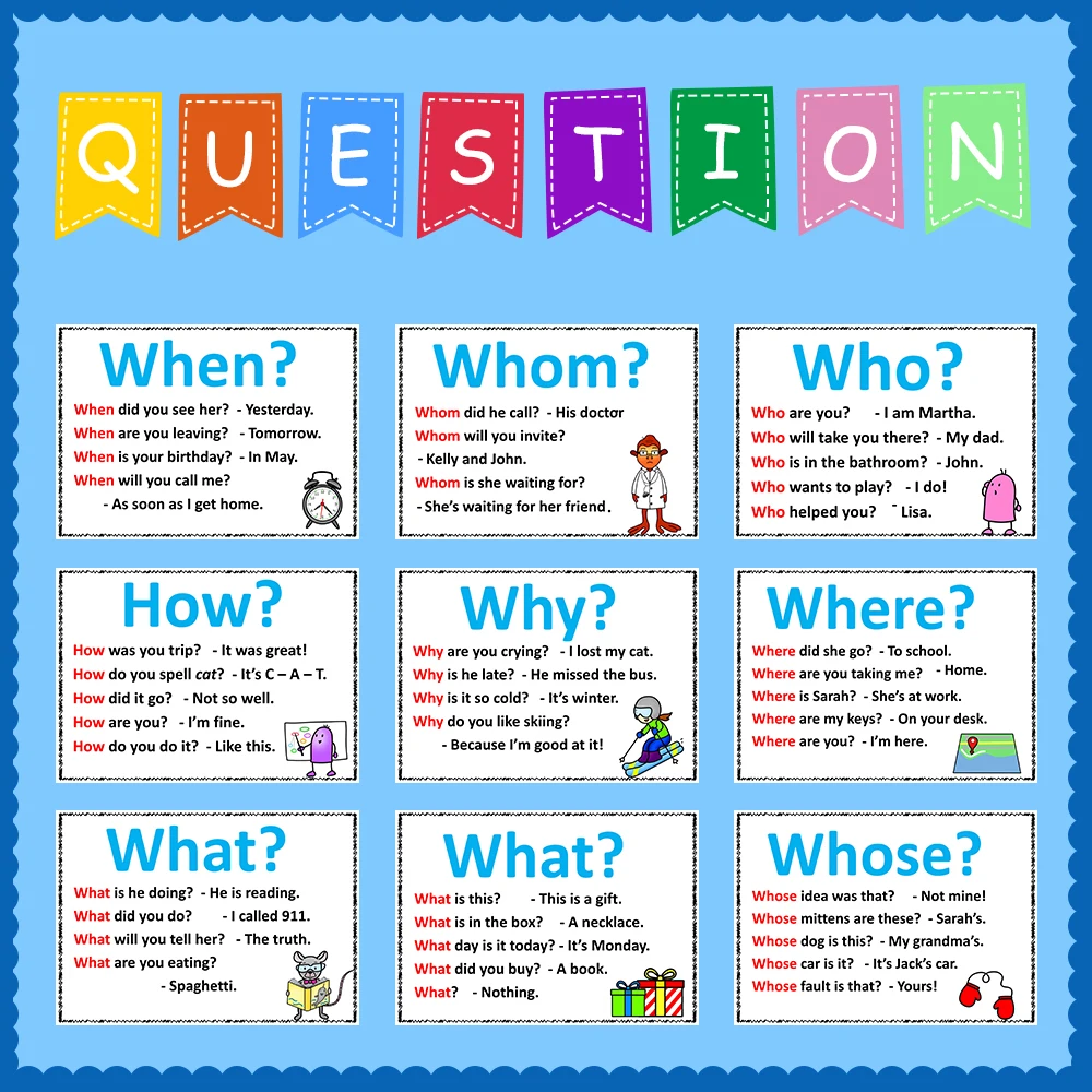 9PCSWHQuestionsPostersLearningEnglishWordsTeacherHomeschool