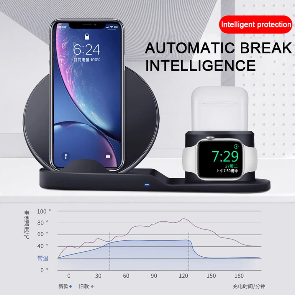 Быстрое зарядное устройство QC 3,0 для iPhone 11 pro iPad EU/US Plug 3 в 1 10 Вт QI быстрое лучшее Беспроводное зарядное устройство Подставка для huawei Xiaomi samsung