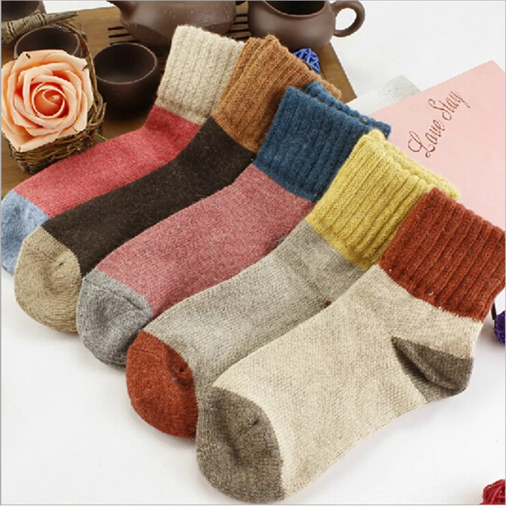 

5 Pairs of New Winter Adult Thickened Warm Rabbit Wool Blended Socks Candy Color Women's Socks Fashion Snow Socks Women