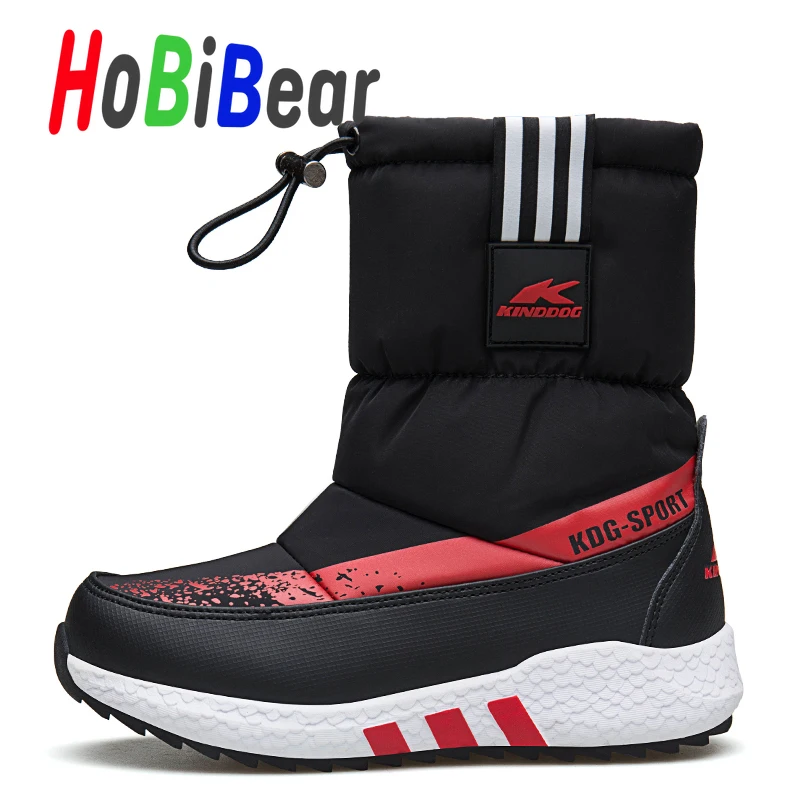 HOBIBEAR/зимние ботинки для больших мальчиков и девочек Детские теплые зимние ботинки фиолетового и черного цвета модные детские ботинки на плоской подошве с мехом высокого качества обувь для мальчиков