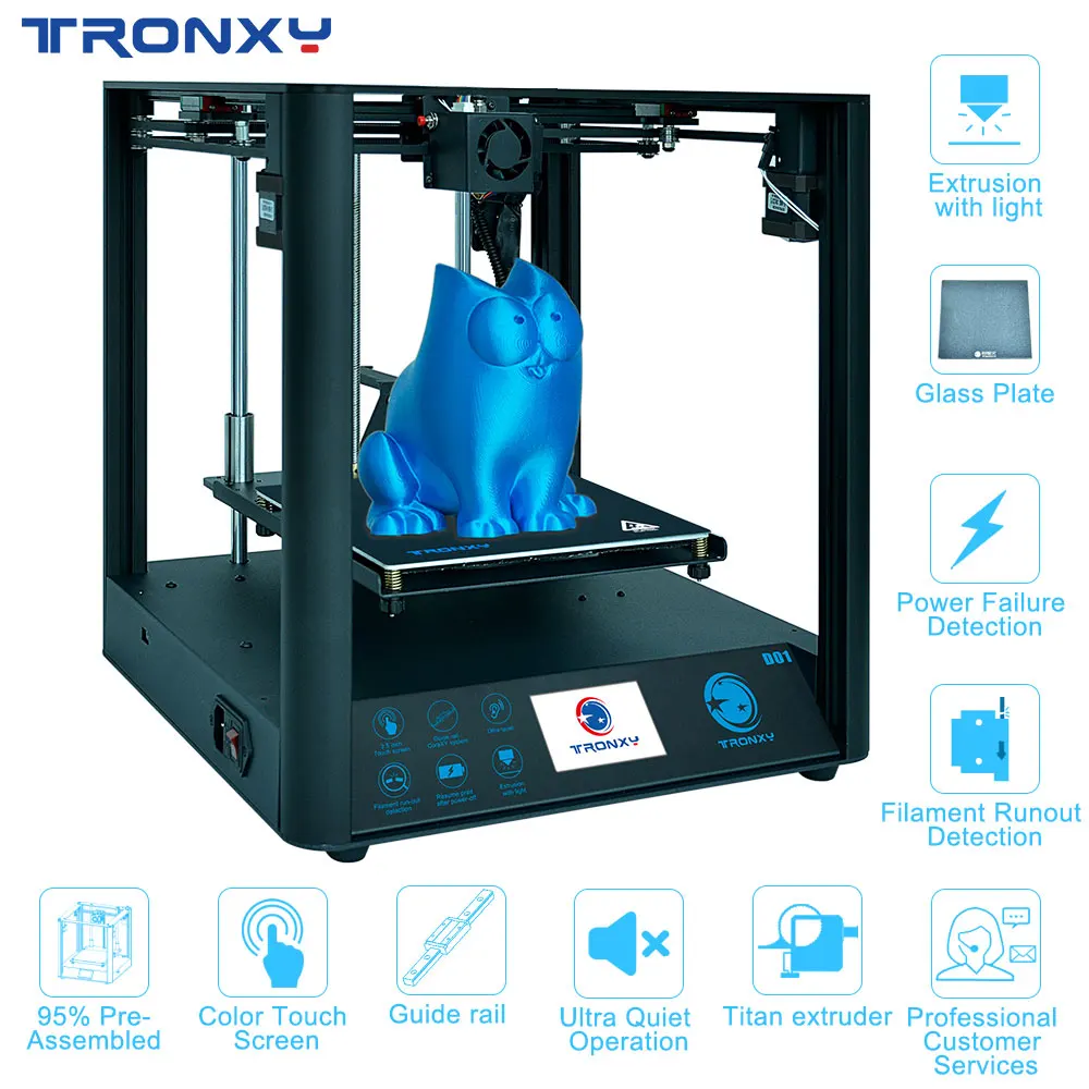 Newest Design TRONXY D01 3D Printer Silent design full metal frame High Precision 3d printer Diy kit Titan Extruder Core XY