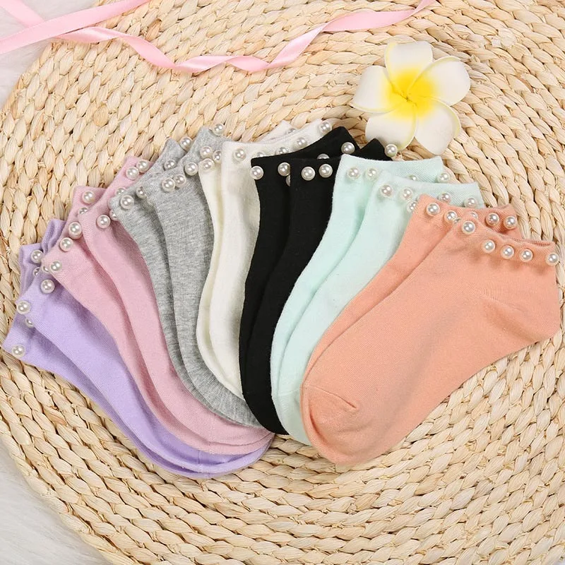 

Short Socks Soft 7Colors Drop Shipping High Quality Candy Color Lovely Stretchy Trendy Women Imitation Pearl Cotton Popular