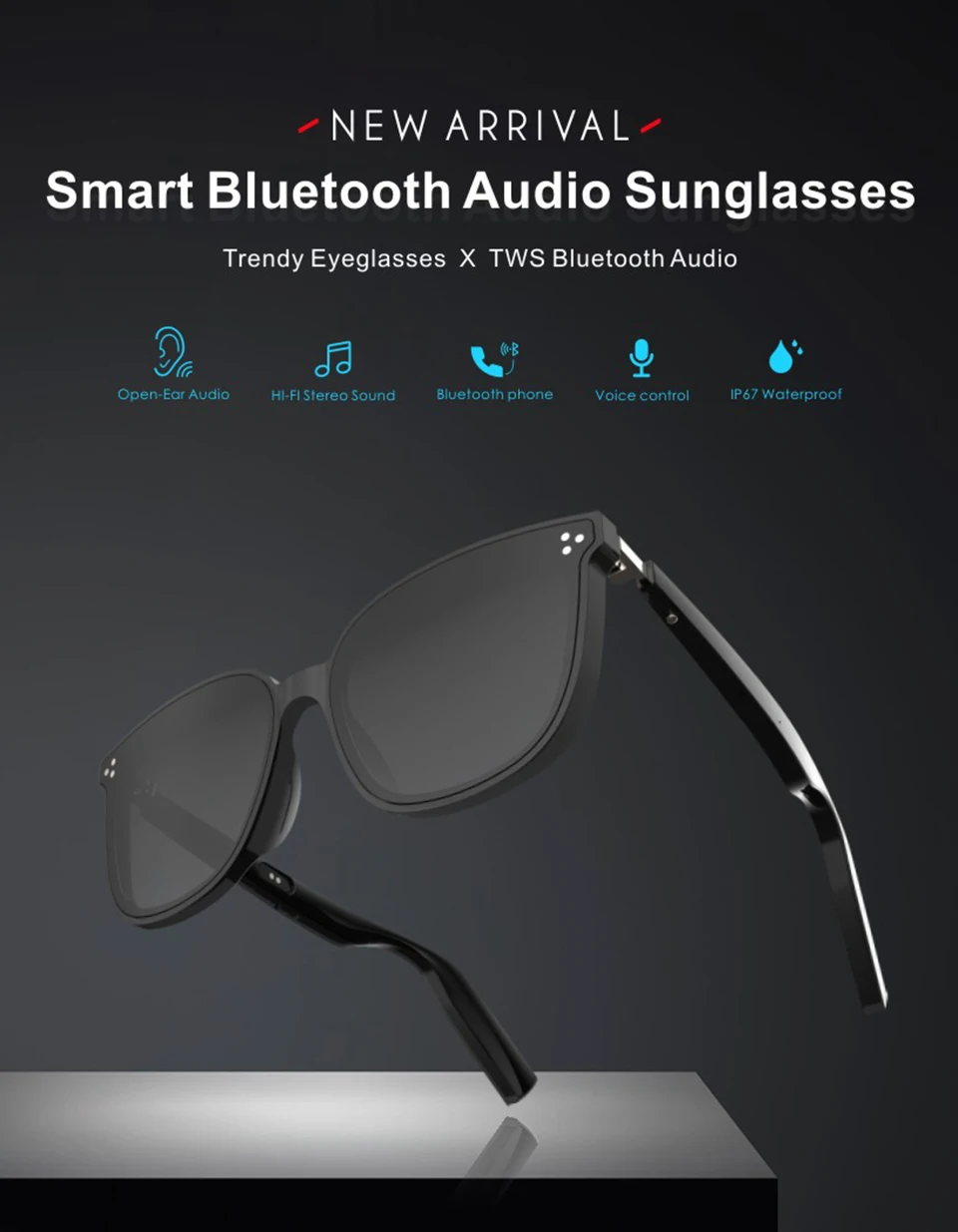 Waterproof Bluetooth Smart Sunglasses BT5.0 Headphones Glasses Call Music Anti-blue Light Glasses Compatible With IOS Android