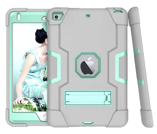 gray mint green Противоударный силиконовый чехол для iPad Mini 5 7," Tablet Funda Capa для детей для iPad Mini 4+ пленка для экрана+ ручка - Цвет: gray mint green