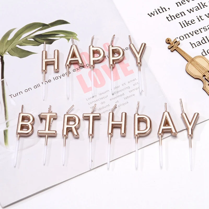 Золотой, серебряный, розовый, с надписью «Happy Birthday», торт, день рождения, праздничные принадлежности, милые свечки на день рождения, для кухни, выпечка в подарок