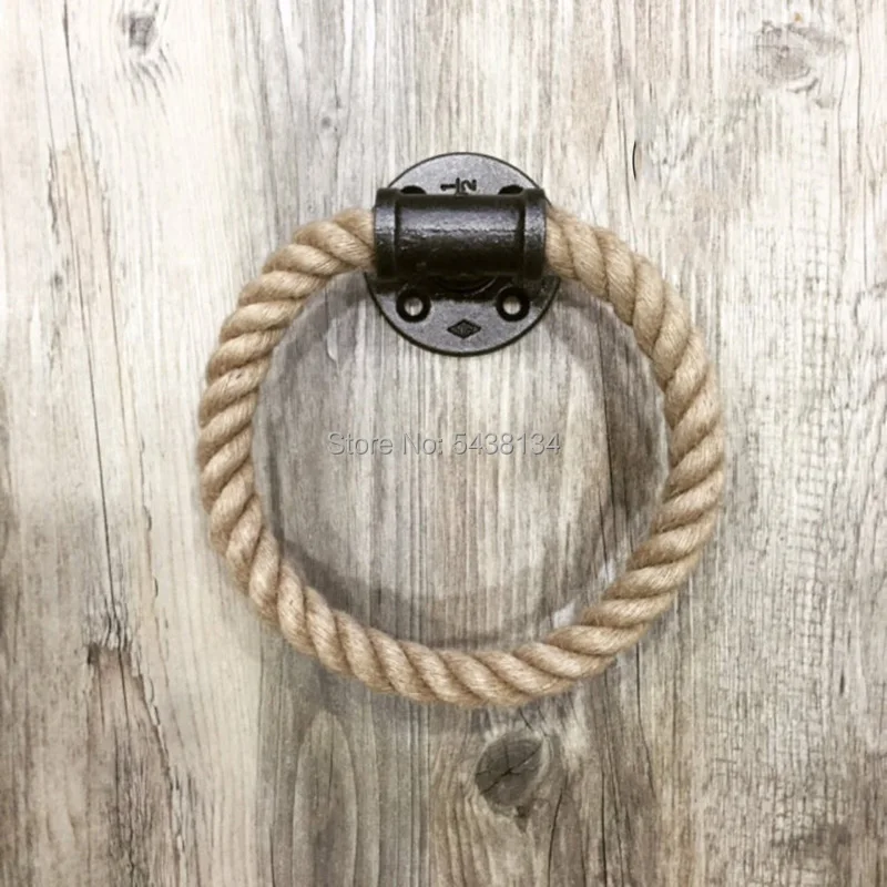 2pcs/lot Industry Style Pipe Door Handle Vintage Iron Rope Handle Barn Door Pulls Door Ring