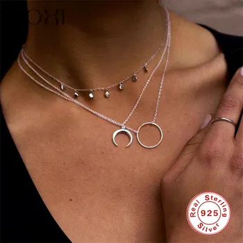 

ROXI Fashion Statement Horn Necklace Maxi Long Crescent Moon Pendant Necklace Women Jewelry 925 Sterling Silver Necklace Choker