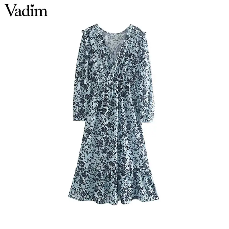 Vadim женское винтажное платье-миди с принтом и v-образным вырезом, с разрезом по бокам, с длинным рукавом, женское Повседневное платье трапециевидной формы, шикарное платье до середины икры, vestidos QC744