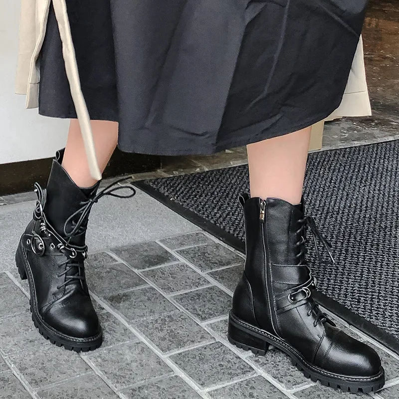 MORAZORA/ г., мотоциклетные ботинки наивысшего качества женская обувь из натуральной кожи обувь на платформе на низком каблуке со шнуровкой и пряжкой женские ботильоны