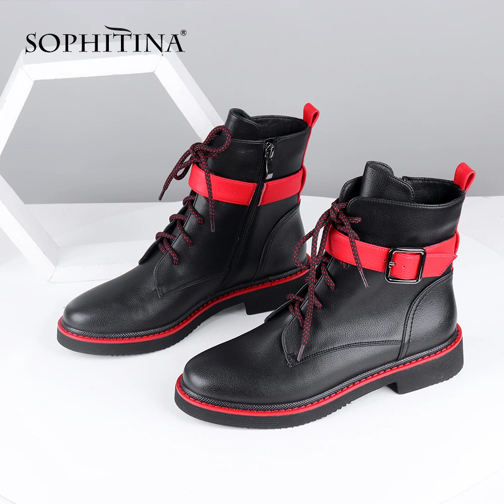 SOPHITINA/модные ботинки с красной лентой Высококачественная женская обувь из