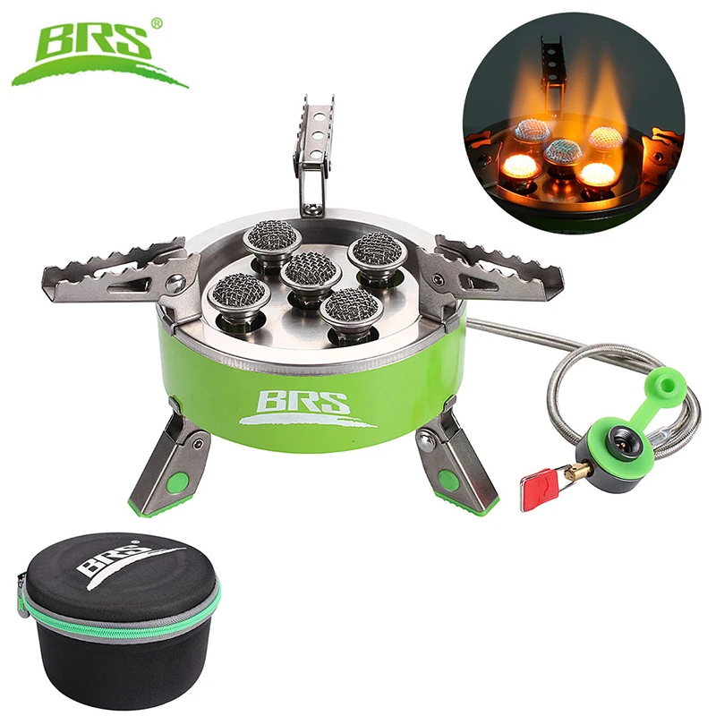 BRS Portable 7000W Power Outdoor Stove Camping Picnic BBQ Gas Stove With Five Burner Outdoor Survival Cooking Equipment BRS-75