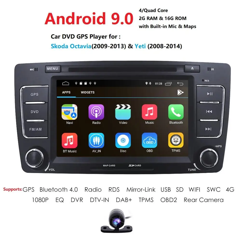 

2 Din 7Inch Android 9.0 Car DVD Video Player For SKODA Octavia 2009-2013 CANBUS GPS Navigaiton Bluetooth