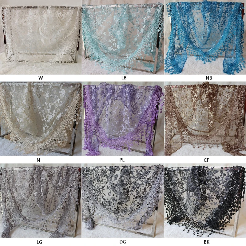 

Coslony Women Lace Sheer Floral Veil Church Mantilla Scarf Shawl Wrap Tassel 2018 New Fashion 18 Colors Beach Wear Wraps