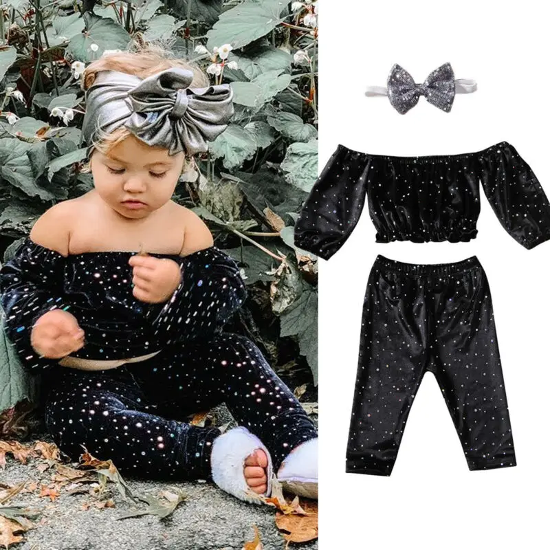 

Children Clothes Set 2020 Toddler Baby Girls Velvet Sequin Outfit Long SLeeve Crop Tops Long Pants Leggings Clothes