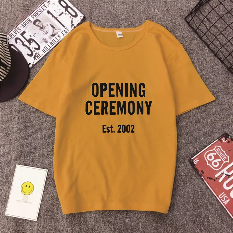 OPENING CEREMONY дата с буквенным принтом, Детская футболка с принтом Футболки Для женщин Harajuku Повседневное унисекс футболка tumblr уличная Стиль эстетику Топы Прямая