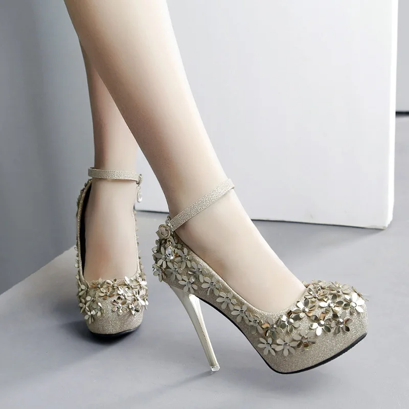 

12cm Ultra-High-Heel Waterproof Platform Flower A- line with Thin Heeled Shoes