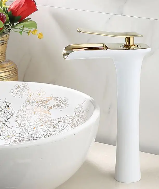 whitegoldfaucet Керамическая банка, медное покрытие, белая роспись, печь, смесительный кран, горячий/холодный 28 см - Цвет: whitegoldfaucet