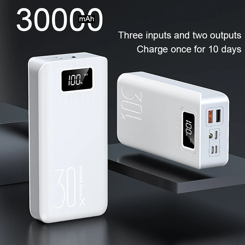CASEIER Power Bank For 30000mAh Powerbank For Mobile Phone External Battery Large Capacity Digital Display With Light Banking