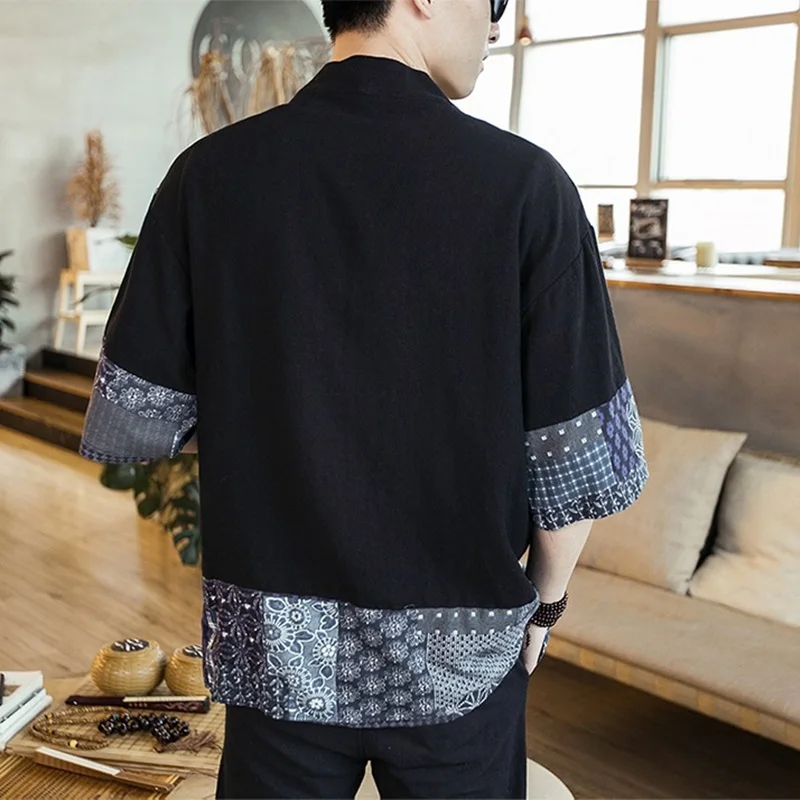 Japanese Men Cardigan Kimono Traditional Japanese Samurai Clothing Streetwear Yukata Male Shirt Haori Mens Kimono Shirt 4XL 5XL japanese kimono,japanese kimono cardigan,japanese kimono shirt