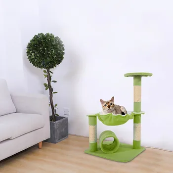 

28" Cat Tree Lamb Green Stable Cute Sisal Cat Climb Tower Household Cat Climb Holder Pet Jumping Toy with Ladder Playing Tree
